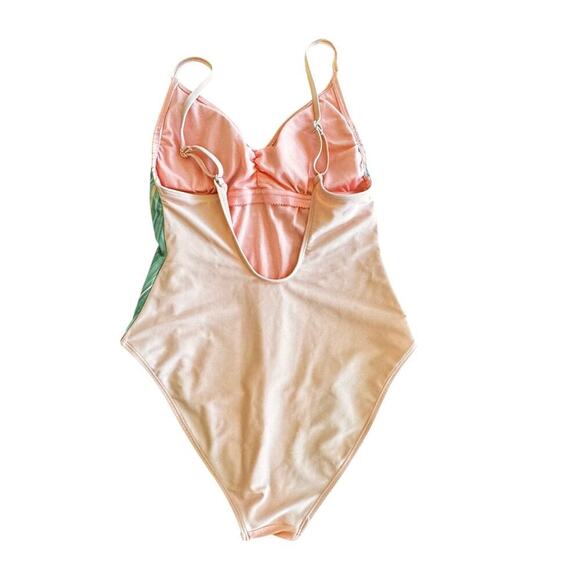 XHILARATION Peach Green Tropical Palm Tree Print One Piece Swimsuit Women's Sz M - Picture 7 of 13